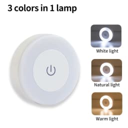 6CM Rechargeable LED Night Light with Touch Switch Magnetic Round Wall Lamp 3 Colors Dimmable Bedroom Cabinet Stairs Night Lamp