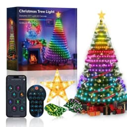 Smart Christmas Tree Lights, DIY Color Changing Waterfall Xmas Tree Lights with Ring & Top-Star, RGB-IC Dynamic String Light