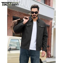 TACVASEN Quilted Cargo Jackets Lightweight Full Zip Corduroy Collar Jackets Cotton Casual Shacket Padded Coats with 5 Pockets