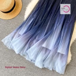 French starry sky gradient gauze skirt female spring and summer new fashion high waist A pleated skirt sequined chiffon skirt
