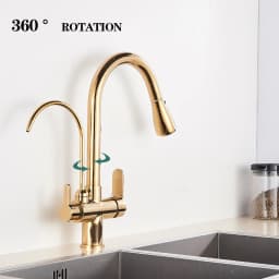 Gold Purify Water Kitchen Faucet Deck Mounted Dual Handle Faucet Purification Kitchen Sink Faucet 2 Swivel Spout Water Mixer Tap
