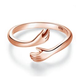 BAMOER 925 Sterling Silver Hug Open Ring Warm Love Hand Adjustable Glossy Ring for Women, His Big Loving Family Party Gift