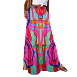 Combhasaki Women's Summer Bohemian Y2K Retro Drawstring Elastic High Waist Casual Loose A-Line Swing Long Skirt with Pockets