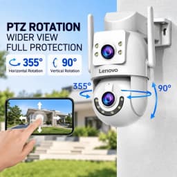 Lenovo 8MP HD Outdoor Security Camera with Dual Lens Dual Screen AI Tracking PTZ Color Night Vision Surveillance Protection