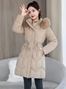 Fashionable Winter down Cotton Jacket Women's Mid-Length Slim Fit Korean Style Cotton Coat with Large Fur Collar Trendy