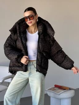 Women's Leopard Print Hooded Cotton Padded Jackets Stand Collar Zipper Short Puffy Coats 2026 Winter Lady Street Warm Outerwear