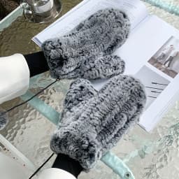 Women's Winter Real Rex Rabbit Fur Gloves Warm Thick Ladies Fur Mittens Elastic Girls Ski Glove Mitts Elastic Soft With String