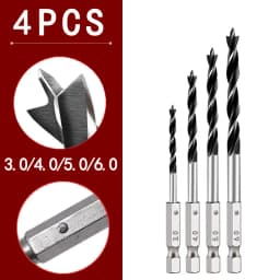 3/4/5/7PCS 1/4" Hex Shank Three-point Woodworking Special Drill Bit 3.0mm-10mm HSS Perforating Electric Drill Rotary Head