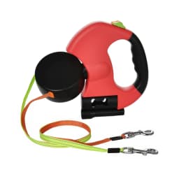 3m Double-Ended Dog Leash Auto Retractable Traction Rope 360 Degree Dual Head Walking Nylon Leashes with Flashlight Poop Bag Box
