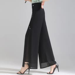 ZUZK Double Layer Chiffon Pants Fashion Slit Chiffon Pants Spring Summer Comfortable Elastic Waist Slim Chic Droop Pants