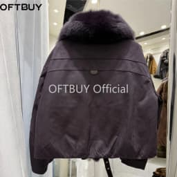 OFTBUY Large Real Fox Fur Collar White Duck Down Coat Women Jacket Winter Warm Thick Belt Detail Fashion Outerwear