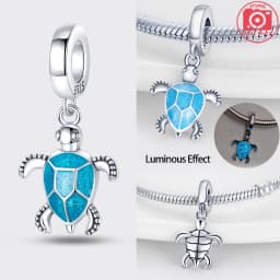 925 Sterling Silver Ocean Series Blue Turtle Starfish Shell Fit Original Bracelet Charms for Women diy Fine Jewelry Gifts