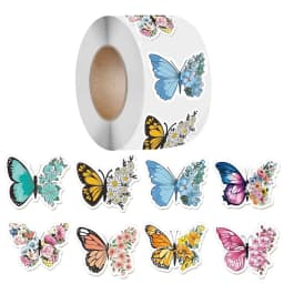 500pcs Butterfly Flower Sticker Rolls 16 Design Colorful Butterfly Decals Decorative Flowers Cute Stickers Party Favor Decoratia
