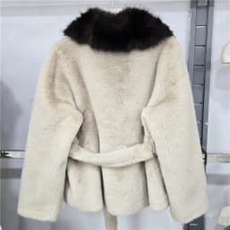 DEAT 2026 Winter Trend Style V-neck Single Breasted Faux Fur Coat With Belt For Women Contrast Color Thick Jackets 29A9574