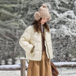SENTUBILA 90% White Duck Down Jacket Women's 2026 Color Contrast Lapel Zip Pocket Coat Winter Loose Warm Outerwear W64YC7611