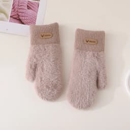 Imitation Mink Velvet Women Winter Keep Warm Double Layer Thickened Knitted Gloves Cute Lovely Sweety Soft Mittens