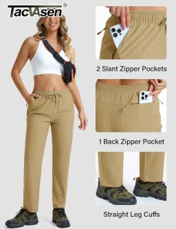 TACVASEN Womens Hiking Pants Lightweight Quick Dry UPF 50 Travel Pants Water Resistant Elastic Waist Golf Pants With Zip Pockets