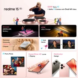 realme 15 5G Smartphone 6500mAh 45W Processor 6.77"144Hz AMOLED Display NFC Dimensity 7300+
