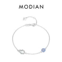 MODIAN Pure 925 Sterling Silver Luxury Turquoise Blue Eyes Clear Cubic Zircon Crystal Link Chain Bracelet For Women Fine Jewelry