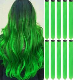 Synthetic 10 PC Hair Extensions Red and Blue Clip in SOlldag Colored Party Highlights Straight Hairpiece for Kids Girls Women