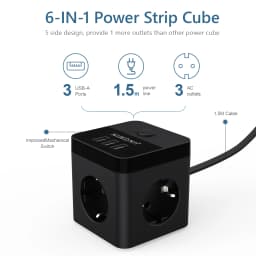 ANRMESUN Cube Extension Socket with Switch Power Strip with 1.5M Copper Cable 3 AC Outlets 3 USB Ports Home Office Power Adapter