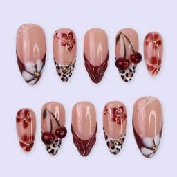 24Pcs Flora Almond Press on Nails with Glue Mori Girl Nail Art Ballet Rural Style Full Cover Wearable Acrylic Nail Manicure Tips
