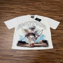 Mixed Emotion American Mask Wearing Angel Print Beaded Loose Short Sleeved T-shirt for couples Men Women Tee Tops