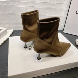Ladies Shoes Elegant High Thin Heel New Satin Pointed Toe Short Boots Women Stretchce Temperament Ankle Boots Short Elegance