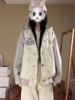 2000s Japan Harajuku Kawaii Print Patchwork Dot Zip Up Hoodie Coat Y2k American Vintage Winter New Warm Top Hooded Sweatshirts