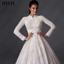 JEHETH Muslim A-line Wedding Dress Satin Wedding Dress High Neck Wrinkle Stickers Full Set Wedding Dress Simple 2025 Customized