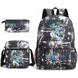 One Piece Luffy Anime Print School Backpack Set 3-in-1 Shoulder Bag Pencil Case for Boys Girls Kids Bookbag