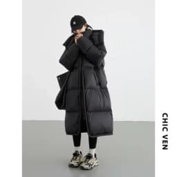 CHIC VEN Women Long Down Coats Hooked Loose New Solid Woman Down Jacket Thick Soft Warm Female Overcoat Autumn Winter 2025