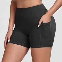 CHRLEISURE Women Solid Yoga Shorts with 3 Pockets High Waist Butt Lifting Workout Tights Gym Elastic Cycling Shorts Activewear
