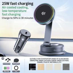 360 Rotate ICE Cooling Fan QI2 25W Magnetic Car Wireless Charger Mount Vacuum Suction Cup Phone Holder for iPhone 17 16 Pro Max