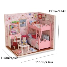 Pink DIY Miniature Dollhouse Kit 2-Level Sweet Home with LED Light Outdoor Patio Creative Handmade Model for Birthday Gift