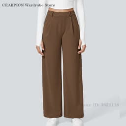 Womens Solid Color Straight Pant Loose Stretch Yoga Pants with Pockets Streetwear Outdoor Sports Pants Joggers Baggy Trousers