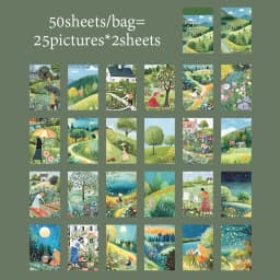 Mr.Paper 50Pcs Prelude to Spring Series Spring Landscape Illustration Memo Pad DIY Journal Scrapbook Collage Decor Craft Supplie