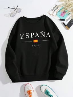España Spain Flag Design Womens Y2K Sweatshirts All-Match Loose Pullover Autumn Fleece Streetwear Casual O-Neck Clothing