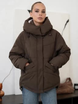 Dark Brown Hooded Padded Outerwear Minimalist Drawstring Long Sleeve Loose Coat 2026 Winter New Daily Outdoor Casual Jackets