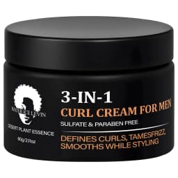 Men's 3-in-1 Curl Cream with Collagen & Coconut Oil - Defines Curls, Tames Frizz, Smooths Styling, Sulfate & Paraben Free 60g