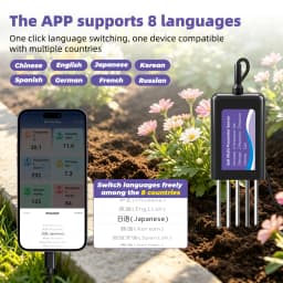 Yieryi 8-in-1 Smart Soil NPK pH EC Temp Moisture Sensor App Data Logger Tester Fertility Meter for Garden Agriculture Lawn IP68