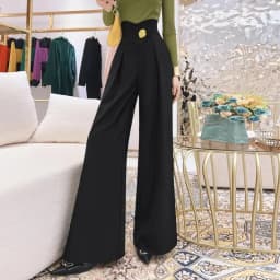 Elegant Office Lady Wide Leg Pants Korean Design Flower Button High Waist Pantalones Baggy Spring Summer Straight Spodnie New