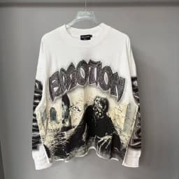 High Quality Designer MIXED-EMOTION Long sleeved T-shirt 100% cotton men's and women's Vintage Printed and hotfix rhinestone High Street Trendy Fashion Hip Hop T-shirt hoodie sweatshirt Pullover