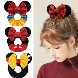 3 Pcs Cute Mouse Ears Hair Scrunchies 12 Styles Velvet Bows for Women Girls Birthday Date Amusement Park Party Hair Bands