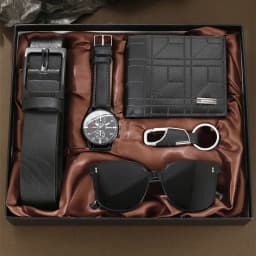 2026 New 5pcs Watch Set for Men in Gift Box Belt Wallet Hair Trimmer Keychain Sunglasses Men’s Watch Gift Box Set Gifts for Him
