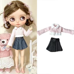 For Blythe Doll Outfit Clothes Luxury Checkered Coat Dress Set Sweet Princess Bowknot Skirt Clothing For Barbies OB24 Small 1/6