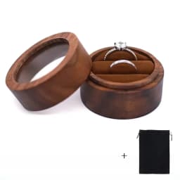 1PCS Blank Walunt Wood Ring Box With Bag Wooden Round Double Slot Wedding Proposal Engagement Round Wood Ring Box Earring Box