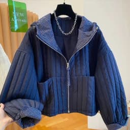 Elegant Young Women's Quilted Cotton Jacket Loose Fit Lightweight Short Hooded Cotton Coat Thin Cotton Outerwear Coat