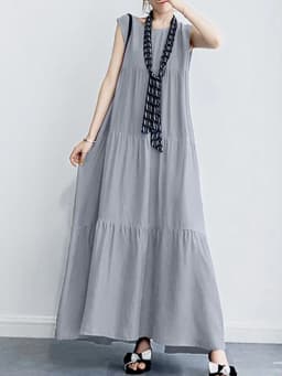 ZANZEA 2023 Stylish Women's Ruffle Sundress Solid Summer Dress Casual Sleeveless Maxi Vestidos Female O neck Robe Oversized