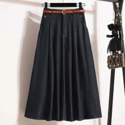 Plus size Women 2025 Autumn New Lyocell Denim Skirt Chubby Girl High Waist Slimming Belly Covering A Word Pleated Umbrella Skirt